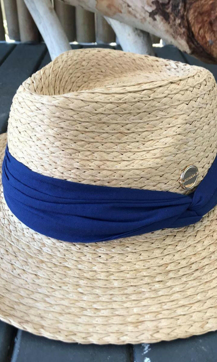 Sundaise SH397 Deborah Panama Plait Hat Cobalt Trim.