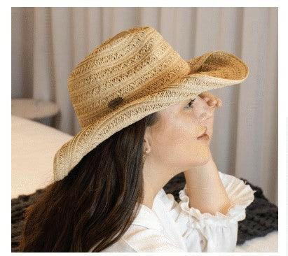 Sundaise SH503 Alenka Cowboy Raffia Soutache Hat Natural.