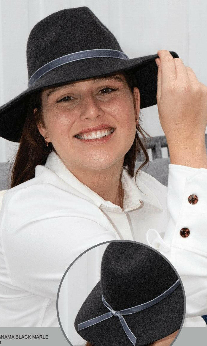 Sundaise SWH51 Rose 100% Wool Felt Panama Hat - Black Marle.