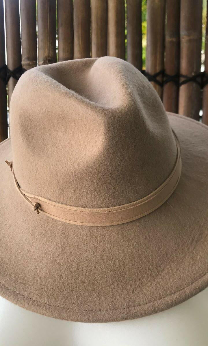 Sundaise SWH52 Rhianna Firm Edge Wool Felt Panama Hat - Light Taupe.
