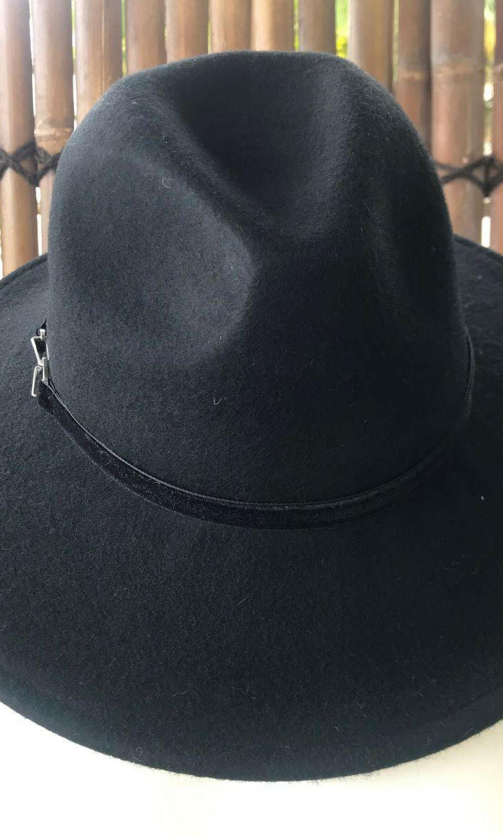 Sundaise SWH55 Rhianna Firm Edge Wool Felt Panama Hat - Black.