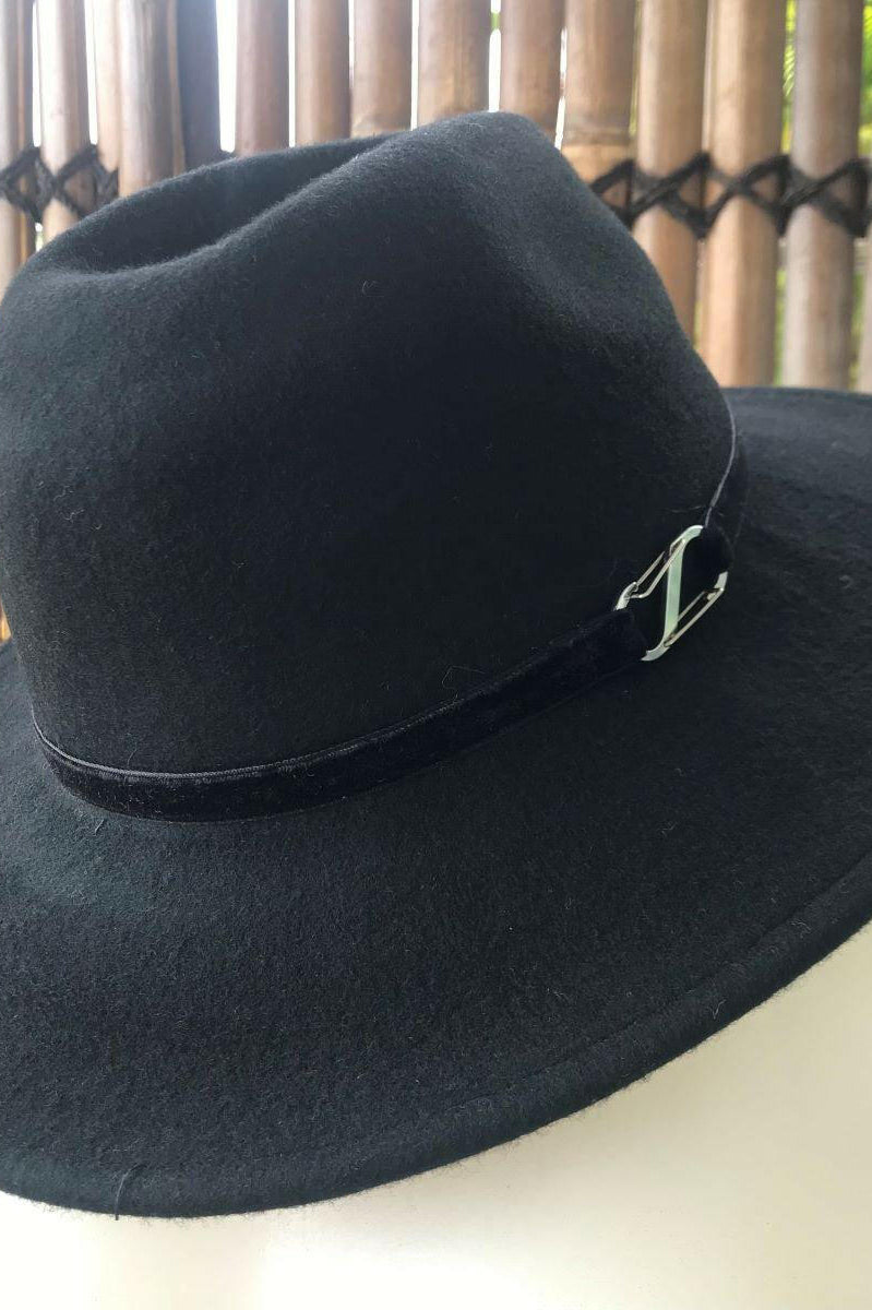 Sundaise SWH55 Rhianna Firm Edge Wool Felt Panama Hat - Black.