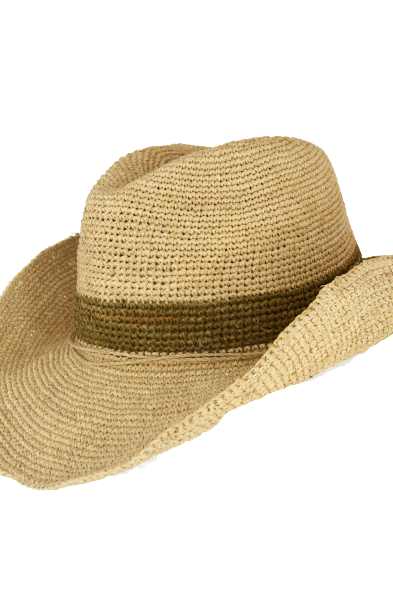 SH342 Courtney Raffia Cowboy Olive Stripe Hat.