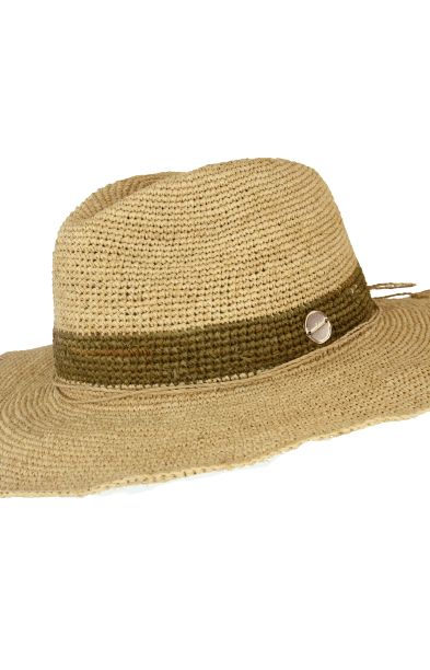 SH342 Courtney Raffia Cowboy Olive Stripe Hat.