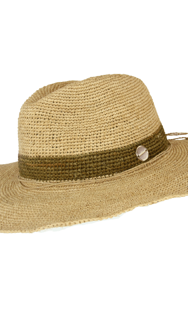 Sundaise SH341 Cassandra Panama Olive Strip Raffia Hat.