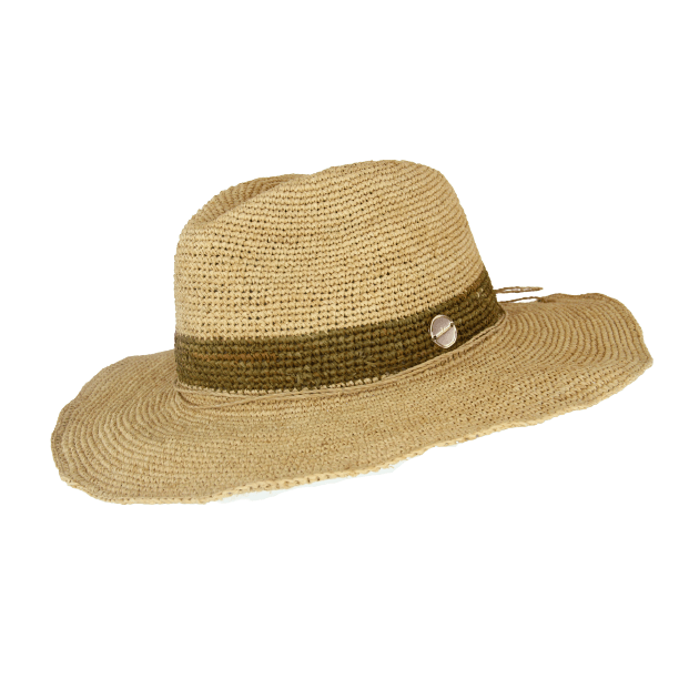 Sundaise SH341 Cassandra Panama Olive Strip Raffia Hat.