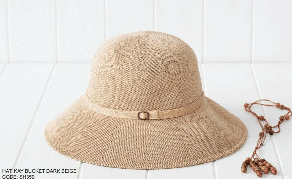Sundaise SH359 Kay Medium Brim Bucket Hat Dark Beige.