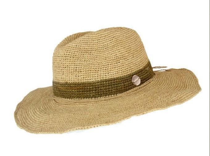 Sundaise SH342 Courtney Cowboy Olive Stripe Raffia Hat Hats Sundaise 