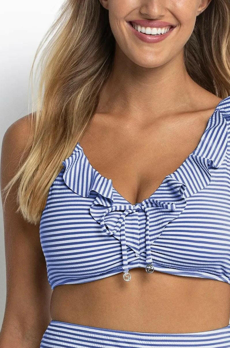 Sunseeker Summer Stripe E/F Frill Bra Blue.
