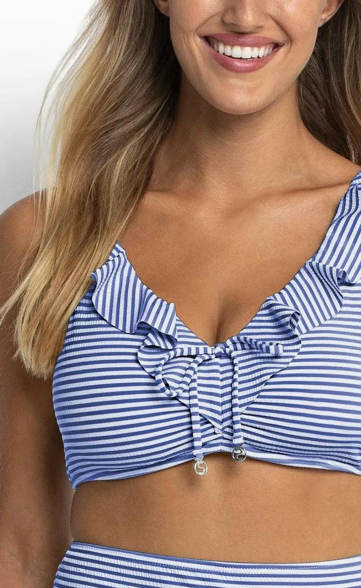 Sunseeker Summer Stripe E/F Frill Bra Blue.