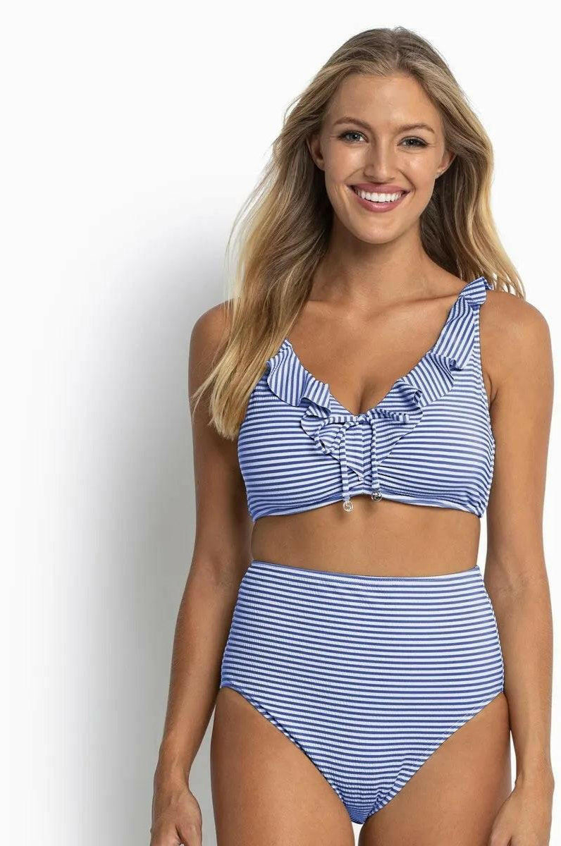Sunseeker Summer Stripe E/F Frill Bra Blue.