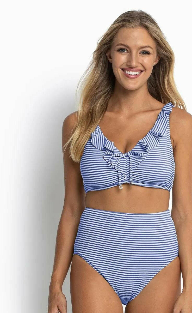 Sunseeker Summer Stripe E/F Frill Bra Blue.