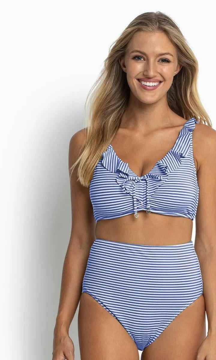 Sunseeker Summer Stripe E/F Frill Bra Blue.