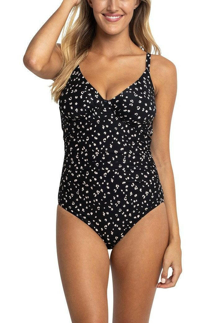 Sunseeker Cheetah DD/E Gathered One Piece Black.