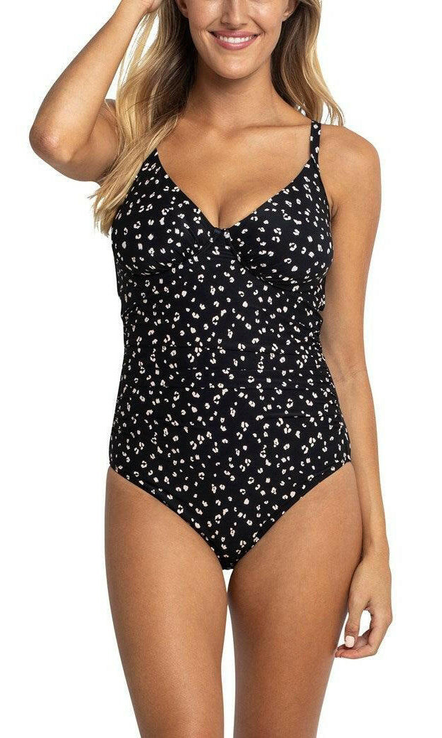 Sunseeker Cheetah DD/E Gathered One Piece Black.