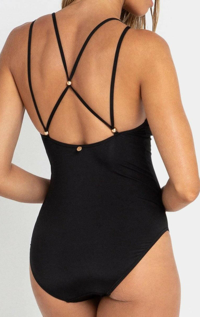 SS51296 Sunseeker Luxe Cross Back Maillot One Piece Black.