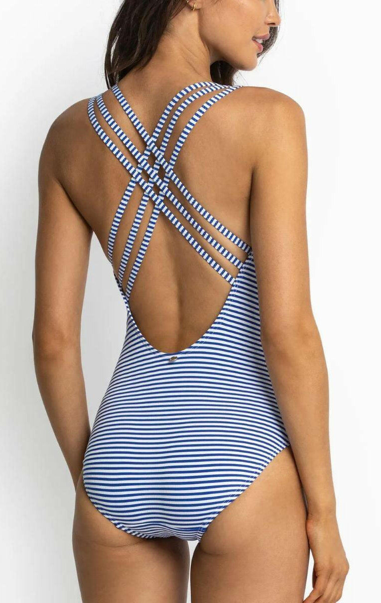 Sunseeker SS51515 Summer Stripe Multi Cross Strap One Piece Blue.