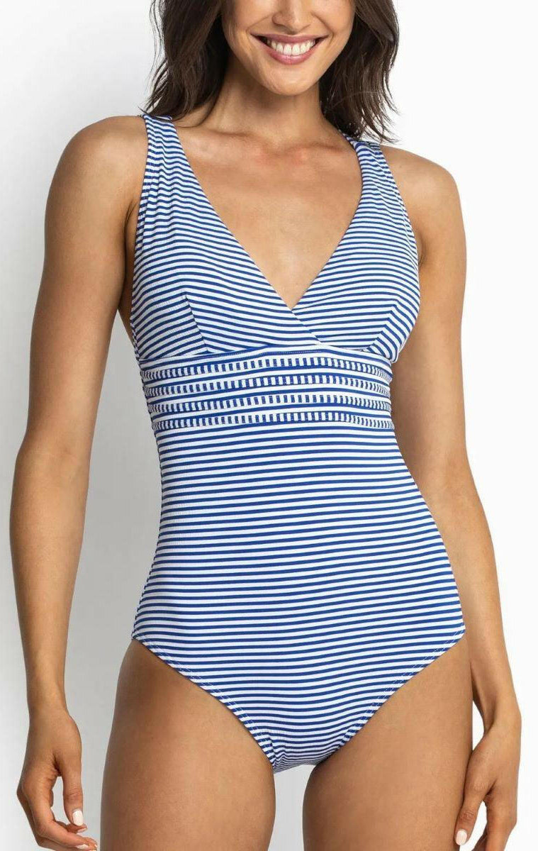 Sunseeker SS51515 Summer Stripe Multi Cross Strap One Piece Blue.