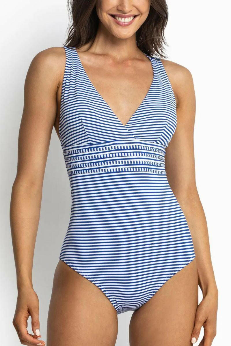 Sunseeker SS51515 Summer Stripe Multi Cross Strap One Piece Blue.