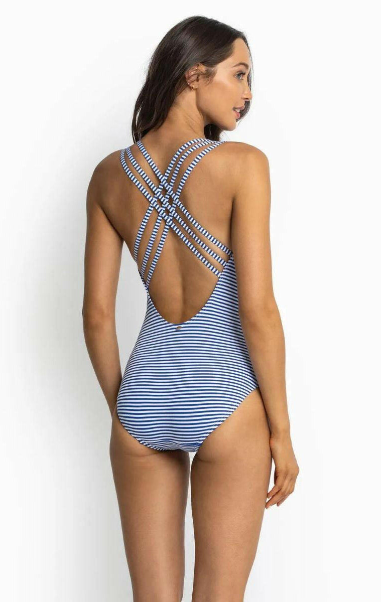 Sunseeker SS51515 Summer Stripe Multi Cross Strap One Piece Blue.