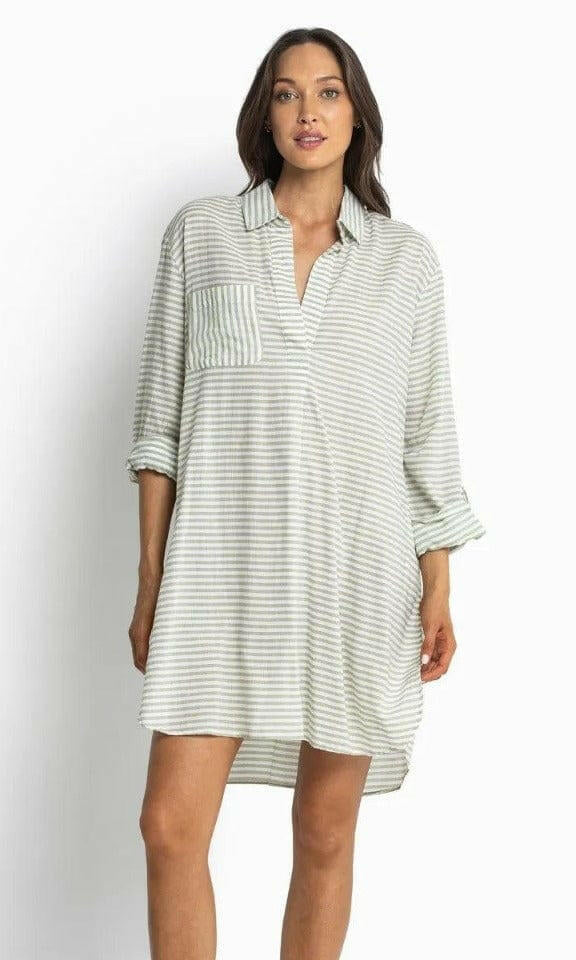 Sunseeker Resort Painters Summer Stripe Shirt - Blue & Khaki.