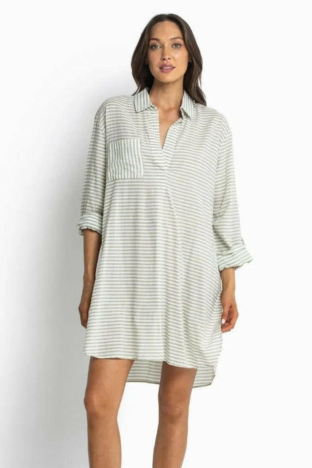 Sunseeker Resort Painters Summer Stripe Shirt - Blue & Khaki.