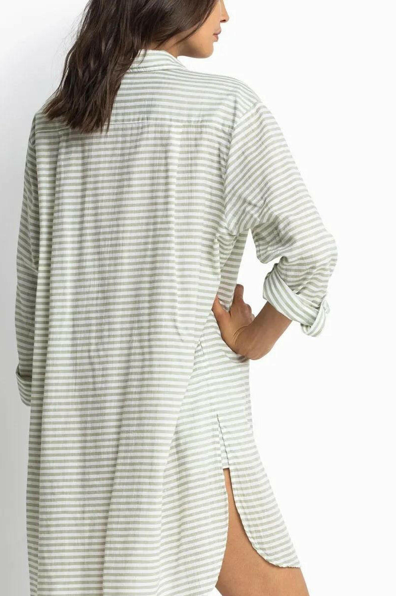 Sunseeker Resort Painters Summer Stripe Shirt - Blue & Khaki.