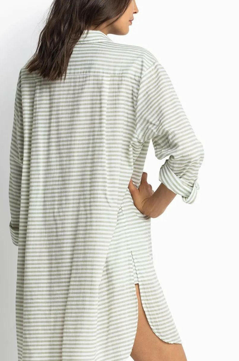 Sunseeker Resort Painters Summer Stripe Shirt - Blue & Khaki.
