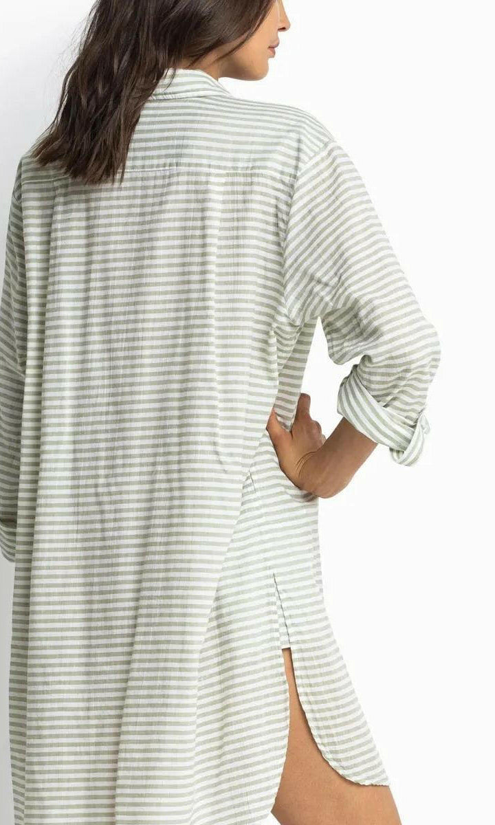 Sunseeker Resort Painters Summer Stripe Shirt - Blue & Khaki.