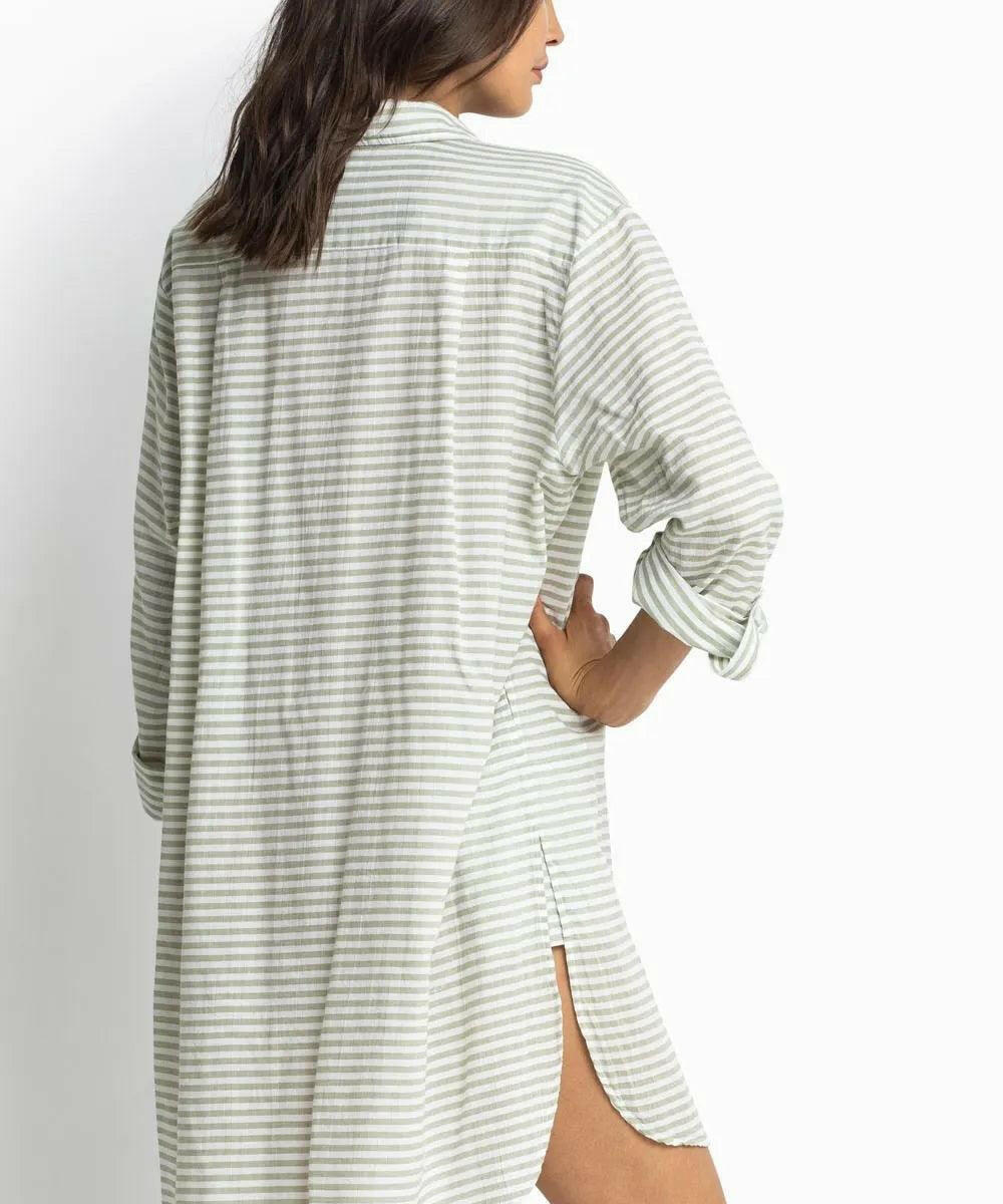 Sunseeker Resort Painters Summer Stripe Shirt - Blue & Khaki.