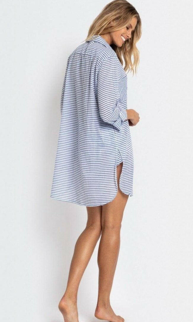 Sunseeker Resort Painters Summer Stripe Shirt - Blue & Khaki.