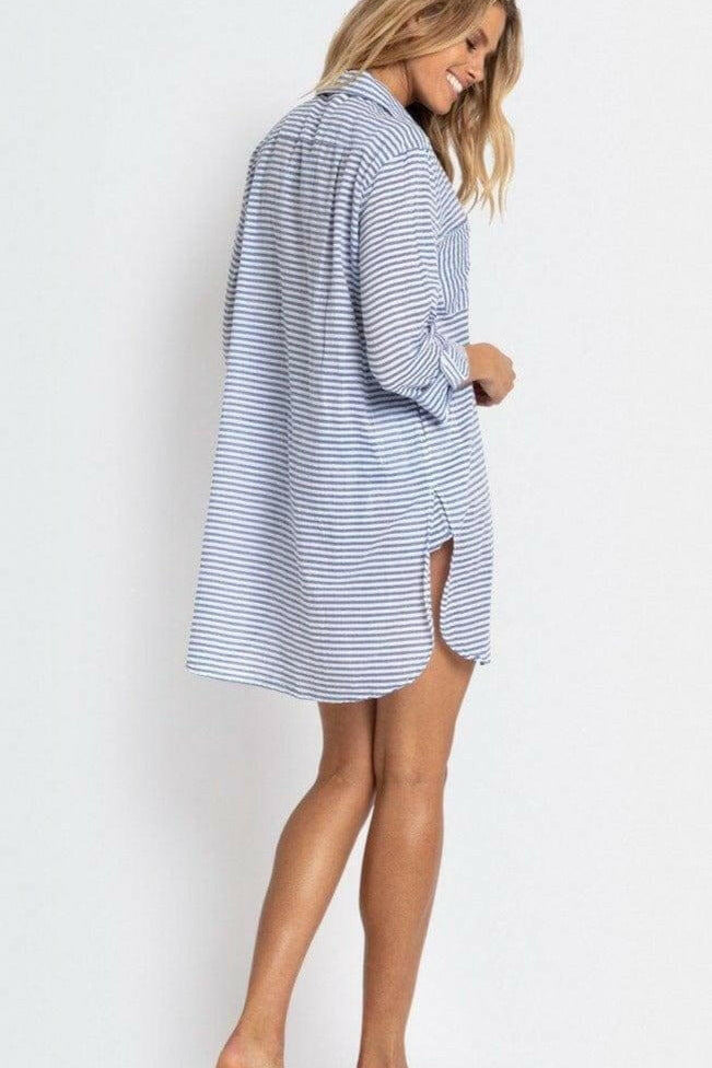 Sunseeker Resort Painters Summer Stripe Shirt - Blue & Khaki.