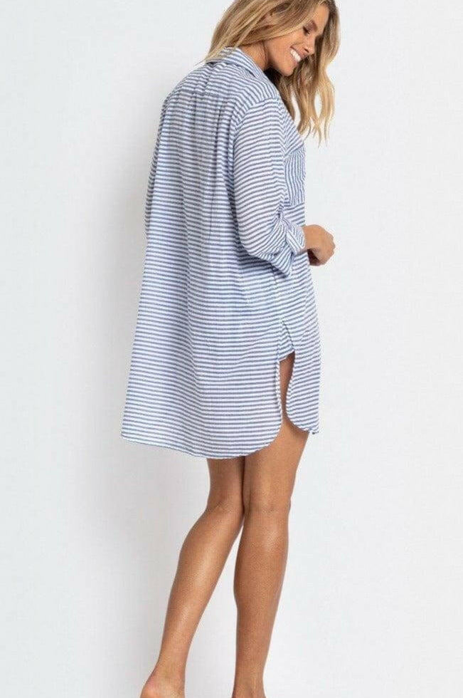 Sunseeker Resort Painters Summer Stripe Shirt - Blue & Khaki.