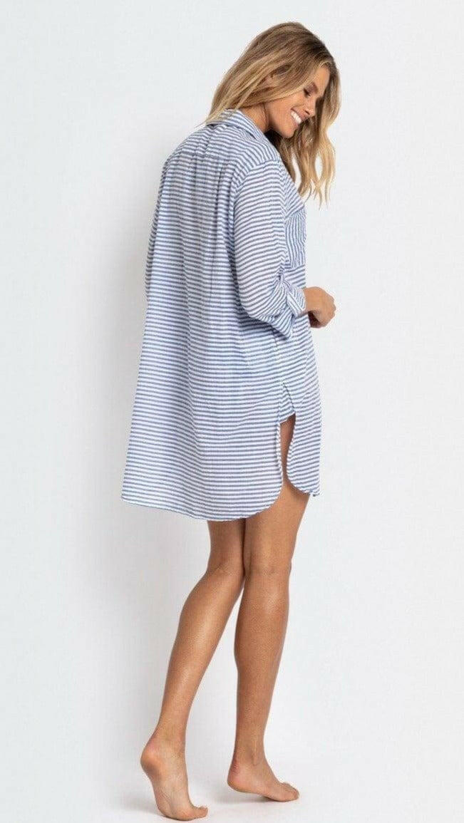 Sunseeker Resort Painters Summer Stripe Shirt - Blue & Khaki.