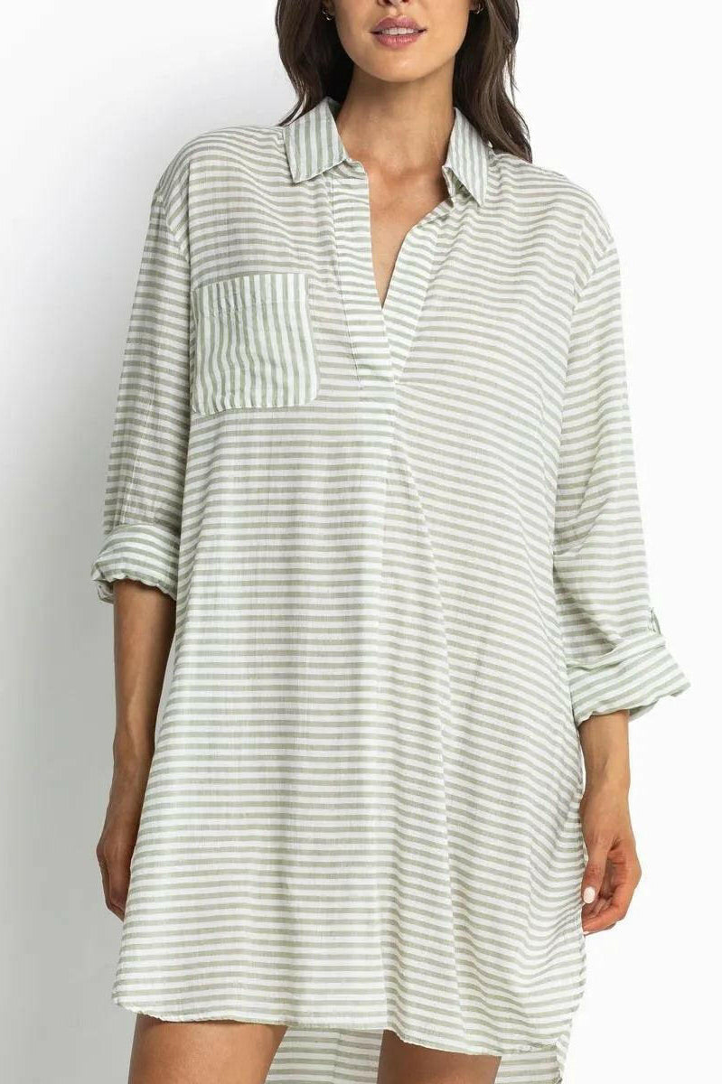 Sunseeker Resort Painters Summer Stripe Shirt - Blue & Khaki.