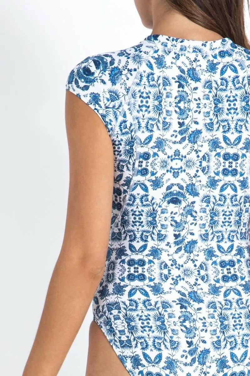 Sunseeker Bluebird Ocean Sport Cap Sleeve Mastectomy One Piece White.