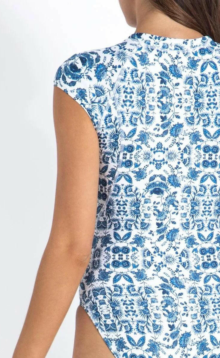 Sunseeker Bluebird Ocean Sport Cap Sleeve Mastectomy One Piece White.