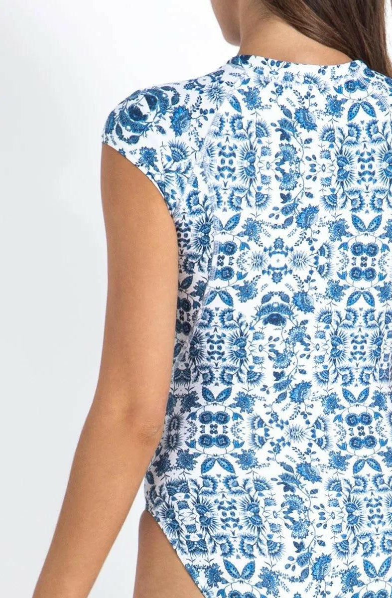 Sunseeker Bluebird Ocean Sport Cap Sleeve Mastectomy One Piece White.