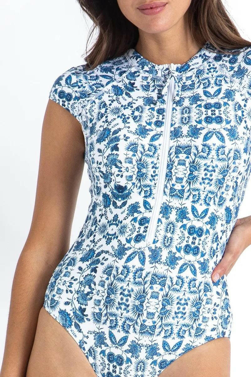 Sunseeker Bluebird Ocean Sport Cap Sleeve Mastectomy One Piece White.