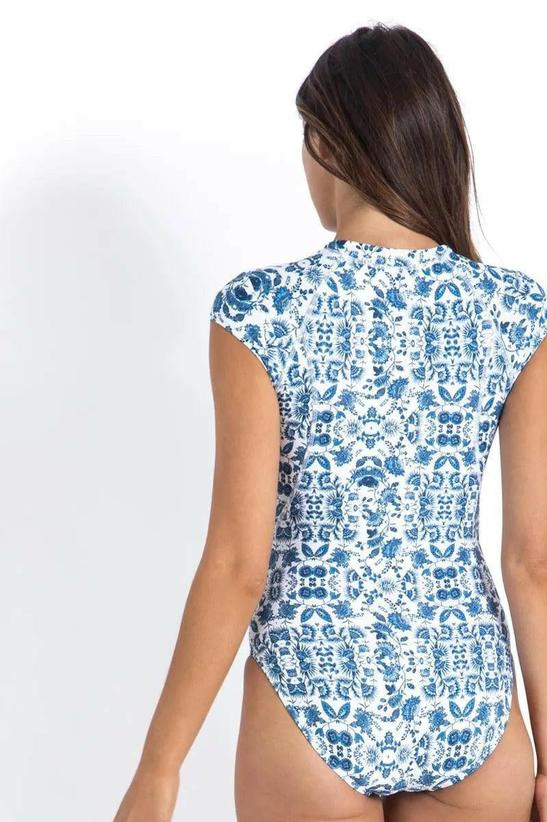 Sunseeker Bluebird Ocean Sport Cap Sleeve Mastectomy One Piece White.
