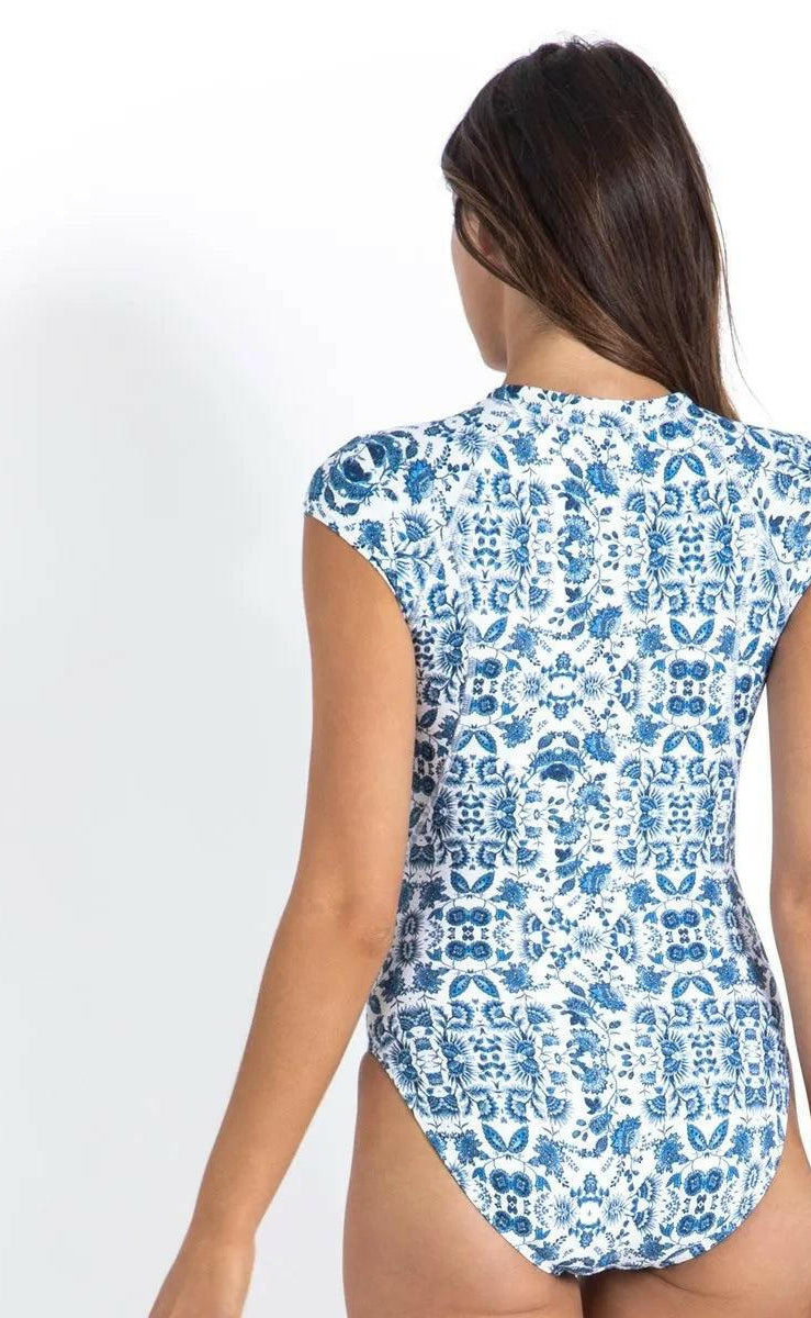Sunseeker Bluebird Ocean Sport Cap Sleeve Mastectomy One Piece White.