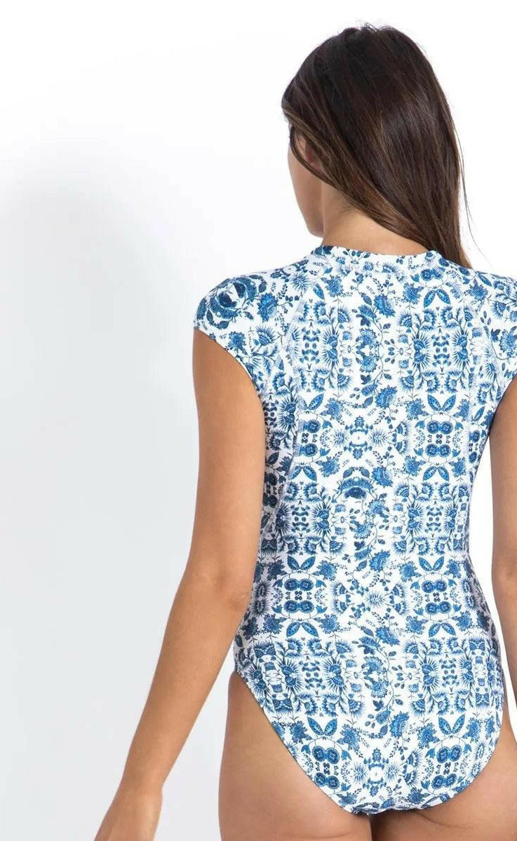 Sunseeker Bluebird Ocean Sport Cap Sleeve Mastectomy One Piece White.