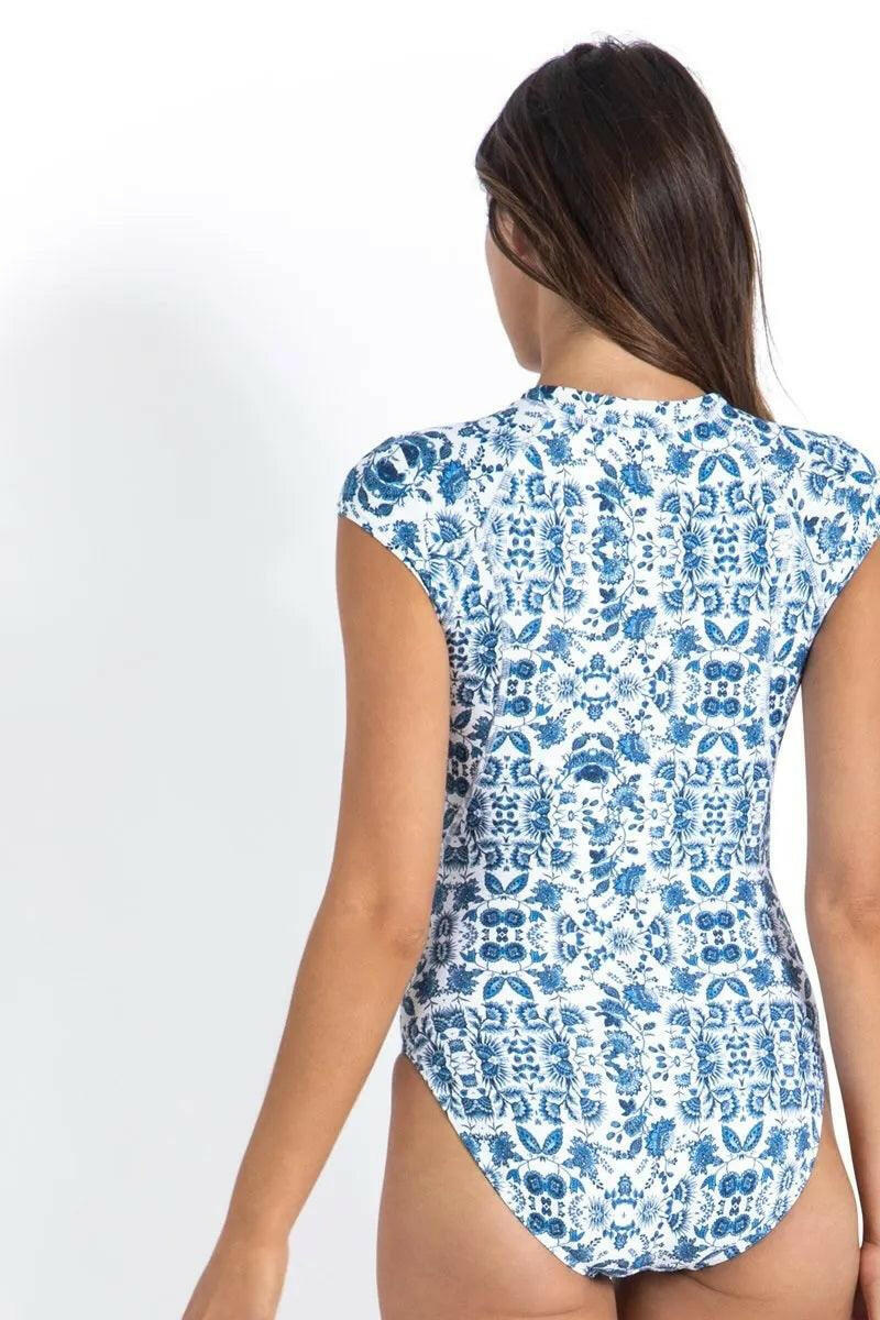Sunseeker Bluebird Ocean Sport Cap Sleeve Mastectomy One Piece White.