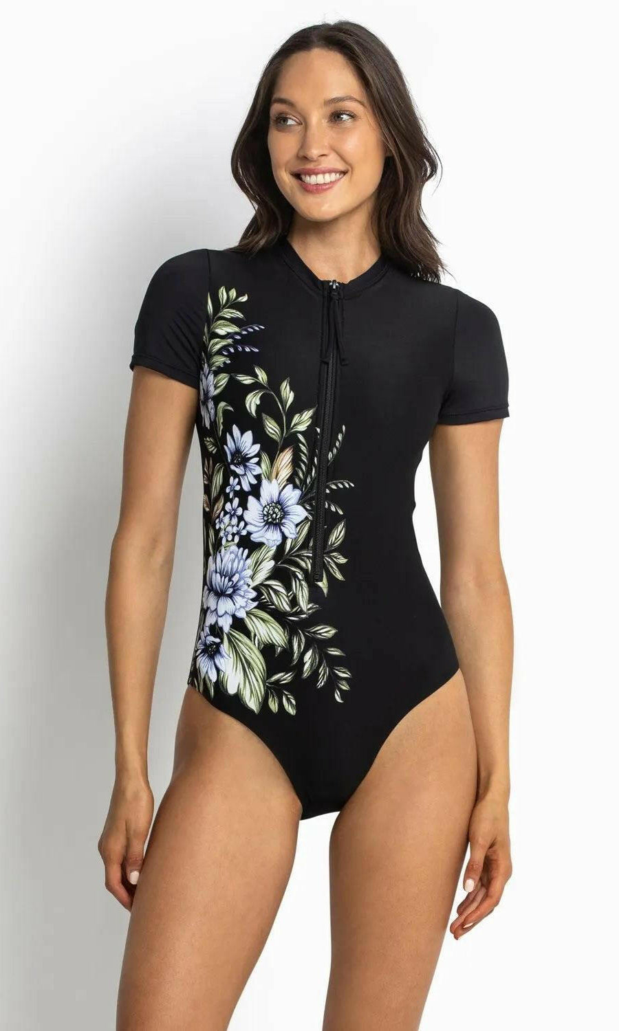 Sunseeker Botanical Surfsuit Short Sleeve One Piece Black.