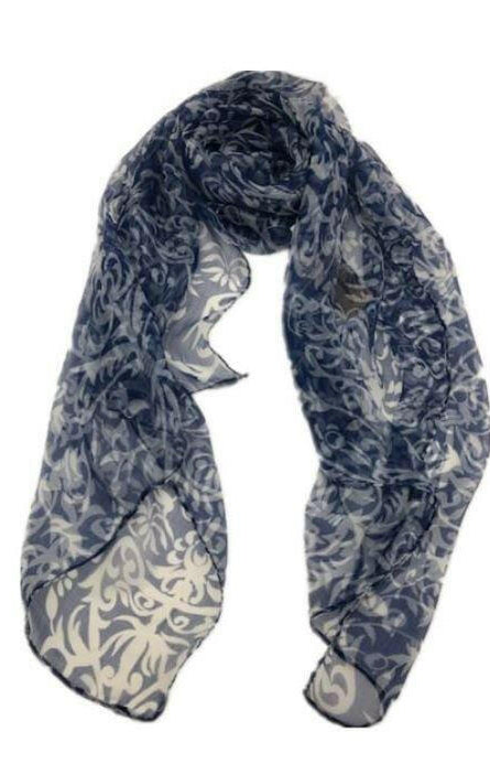 Navy White Print Scarf 100% Silk Single PSU280.