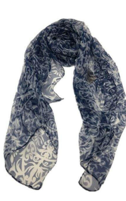 Navy White Print Scarf 100% Silk Single PSU280.