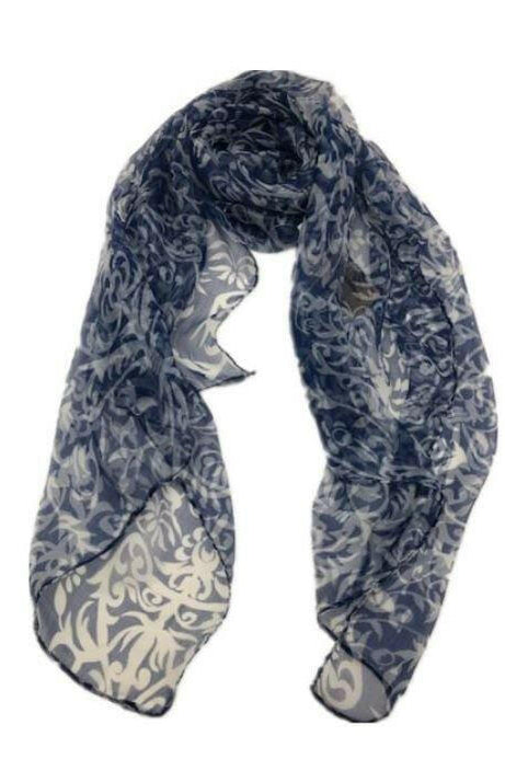 Navy White Print Scarf 100% Silk Single PSU280.