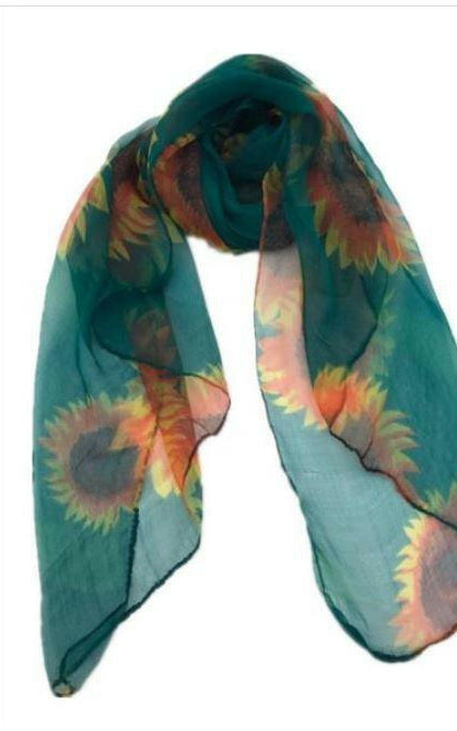 Sunflower Print Scarf 100% Silk Single.