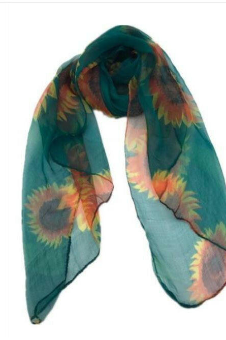Sunflower Print Scarf 100% Silk Single.