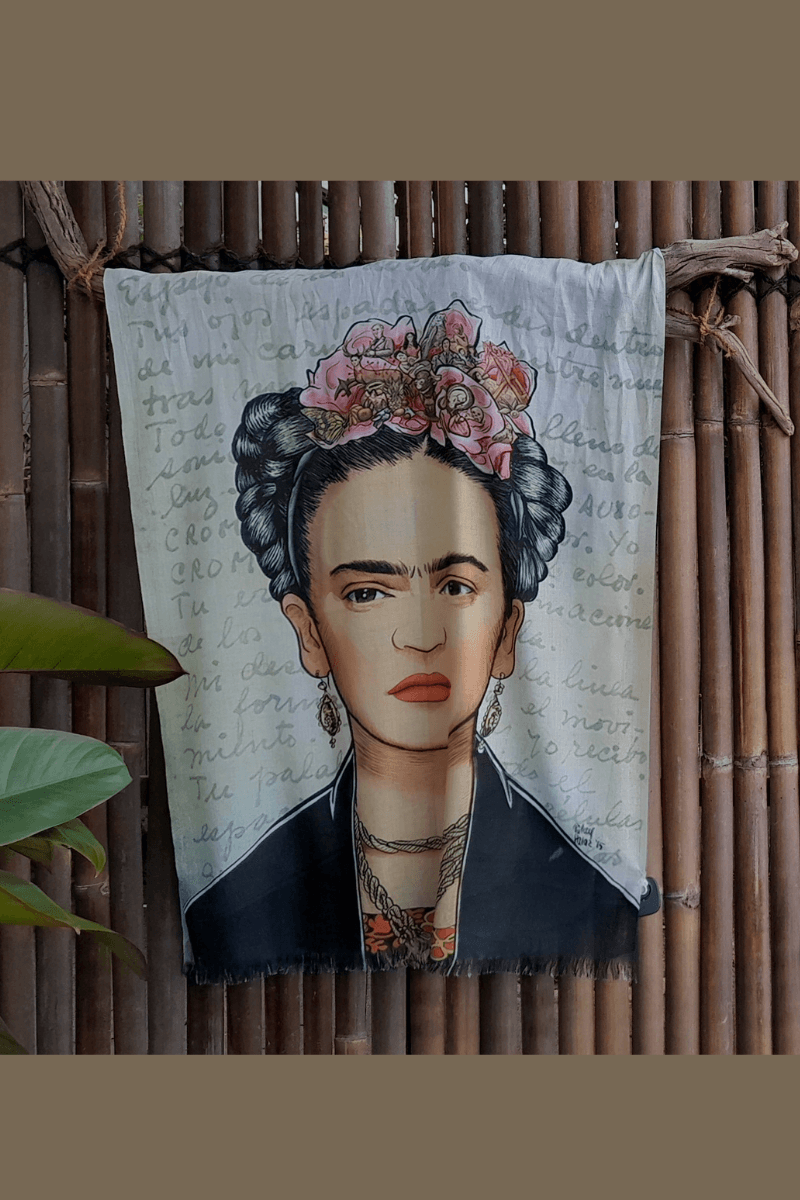 Zura Frida Kahlo 100% Cotton Scarf - Pink Roses In Hair.